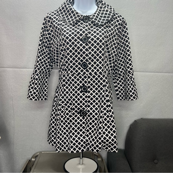 KEREN hart Jackets & Blazers - Keren Hart Size Medium Black and White Check Peplum Trench Coat Hip Length